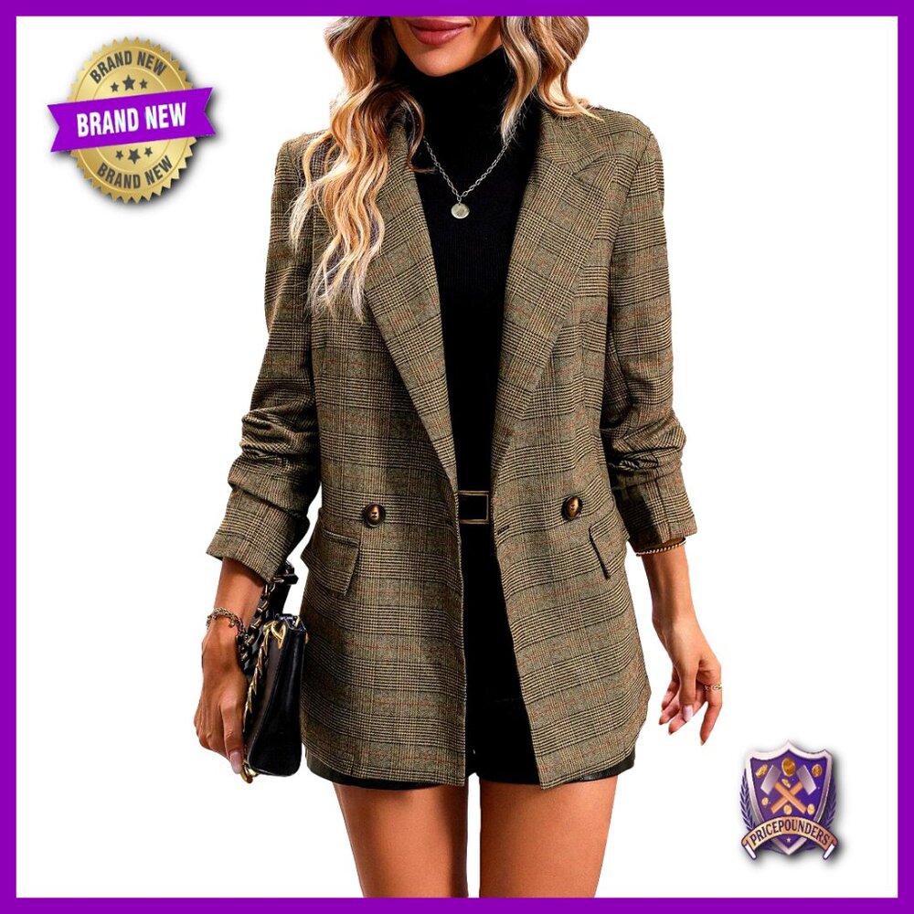 Plaid Houndstooth Blazer Fully Lined Button Lapel… - image 1